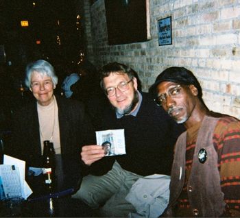 KenKathLarryBillsBlues2004_121 Quakers Katharine and Ken Jacobsen congratulate Larry on his CD, 2004 Bill's Blues, Evanston
