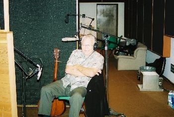 Buddy Hogan at 3/28-29/08 Special Studio Guest at the Session Listens to Playbacks.  Says Buddy, "MAN, YOU GOT SOME GOOD STUFF ON THIS NEW 'LOOKIN' DOWN THE ROAD' CD.  GOOD ALBUM."
