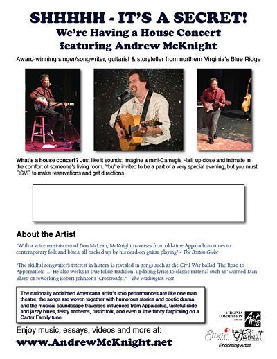 Generic print flyer for Andrew McKnight house concert