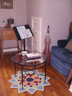 My dulcimer corner - Found the table at Renewal, the rug half off at Pier One, the wooden table was
