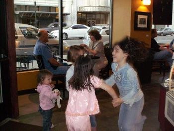 Aspen, Aunia and Ava dancing with their friend!  Phyllis and Gordon by the window!
