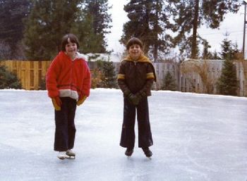 Skating on the ice rink my dad made each year in our own backyard. Isn't that just the best? We had flood lights, outdoor speakers and everything. Thanks dad! (1977).
