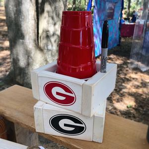 Wood Box Solo Cup Holder with Sharpie Marker -296