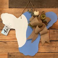Welcome Farmhouse Blue Cow Head Silhouette Door Wreath Sign Rustic Wooden Calf Front Door Hanger Floral Burlap Bow 18 Inches