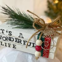 Stamped Wooden Book Stack It's A Wonderful Life – Handmade Rustic Holiday Christmas Decor
