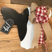 Welcome Farmhouse Cow Head Silhouette Door Wreath Sign Rustic Wooden Calf Front Door Hanger Buffalo Plaid Burlap Bow 18 Inches