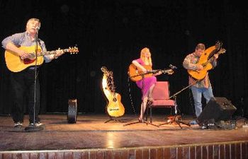 Greg, Muriel Anderson & Stacy Hobbes at the Pocahontas County Opera House in Marlinton, WV
