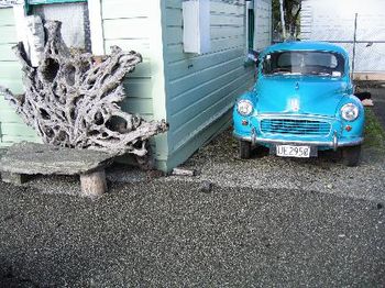 Blue Morris Minor, New Zealand
