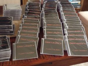 Piles of Obscurotica CDs waiting to be shipped