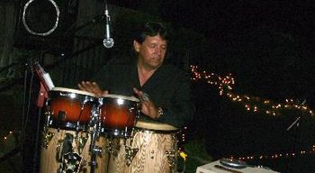 David on the congas...into the eve...house concert on the patio
