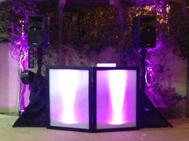 2 panel facade w/ purple uplighting