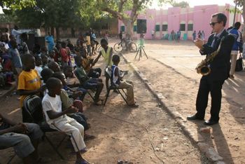 Chris Byars, Cultural Envoy 5 conducting educational outreach in Bamako, Mali, at The School for the Blind
