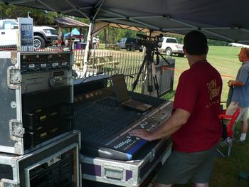 Mixing board in the sound tent out front.  High definition video camera to record the performance.
