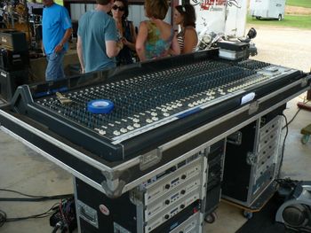 Mixing board for the monitors at one edge of the stage.
