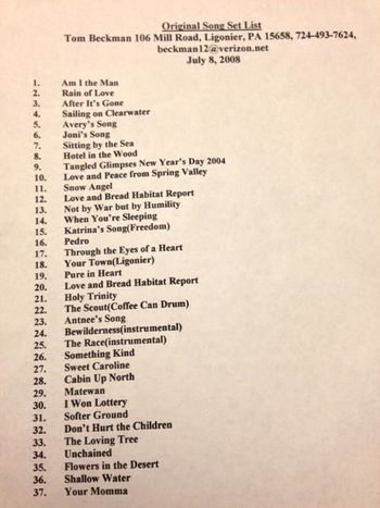 Original Song Set List
