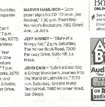 From the San Diego Union book section July 22, 07. Look, I'm on the same list with Marvin Hamlisch!
