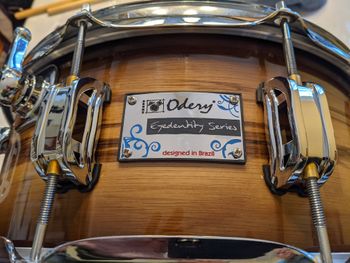 Close Up of my Beautiful Brazilian Drum Design by Odery Drum Company 14 x 6 Birch with Tigerwood and Clear Black Tint Coat

