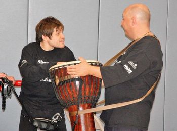 Mr Joe drumming during the performance MOVE Performance with the Ellen Sinopoli Dance Company at the Center for Disabilities Langen School 6 of 7

