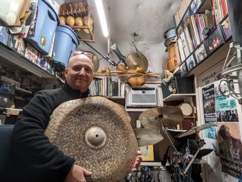 Me in my Studio with my Amedia Custom Square Stingray China Cymbal with Inverted Bell
