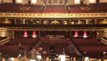 Kodak Hall at Eastman Theatre Eastman School of Music 7 View of Cathie Ryan's Band at Sound Check before our performance with the Rochester Philharmonic Orchestra from upstage L to R: Patsy O'Brien: Guitar / Vocals, Me, Cathie Ryan: Vocals / Bodhran, Patrick Mangan: Violin
