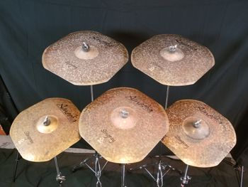 Photo 1 of 2 Featuing an absolutly beautiful set of 5 custom made Stingray Crashes 14", 15", 16", 17" and 18"
