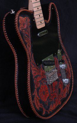 Leather Covered Telecaster in Black with a Medium Brown pattern
