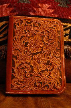 Hand Tooled Leather Notebook with a Floral carving
