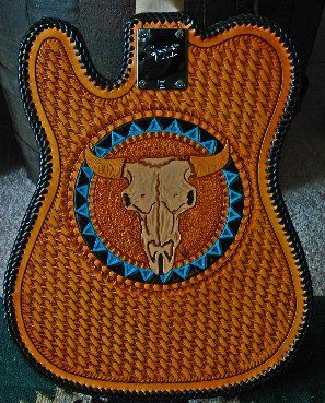Back Side of Western style Tele with a carved Buffalo Skull
