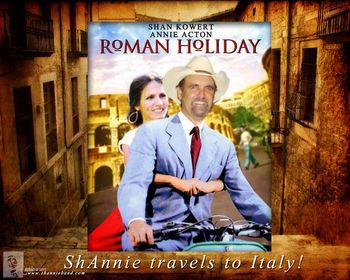A play on the Roman Holiday poster with Gregory Peck and Audrey Hepburn, since we were headed to Italy!

