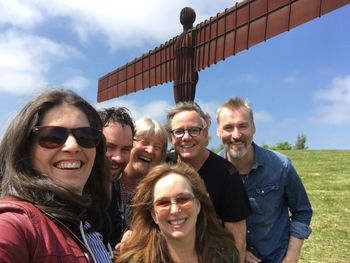 At the Angel of The North. Gateshead, UK. L to R: Rebecca Kemp, Colm McClean, Kim Richey, BW, Conor McCreanor
