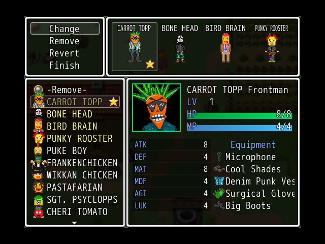 radioactive chicken heads video game menu