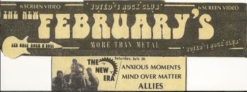 The New Era at February's This is an ad from a Long Island music and entertainment paper called: "Good Times", regarding one of the popular Long Island Night Clubs that The New Era Band once headlined...
