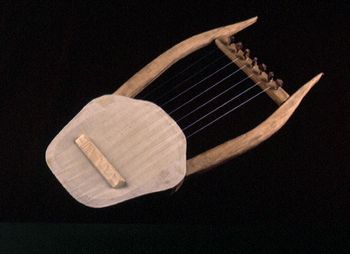 The Ancient Greek Lyra (skin membrane 7-string lyre with tortoise shell resonator) - front view
