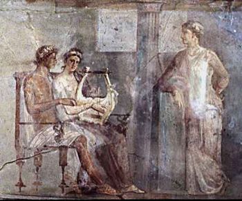 Unique painting of a Kithara lesson - from Pompeii
