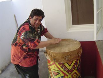 Eguie playing the drum!
