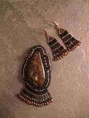 Stromatolite Stone Brooch & earrings Gifted to Michelle Obama Oct 2008
