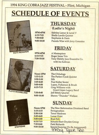 Flint/King Cobra Jazz Festival - August 1994 (2): Flint Jazz Festival Program Schedule
