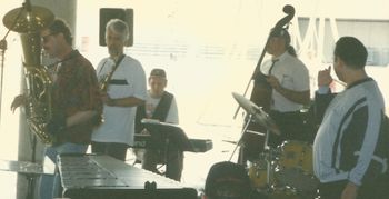 Blue Monday at Hart Plaza - Early 1990's (13): Brad, Steve Wood, Scott Gwinnell, Ken Kellett, Ron Jackson (Hidden), Rob Pipho
