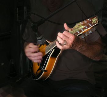 Playing mandolin in the studio
