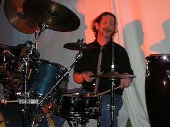 Larry Harvey in the groove with Bird Mancini at Cirque de Musicale! @ The Magic Room 1/29/11. -photo by Ms. Donna
