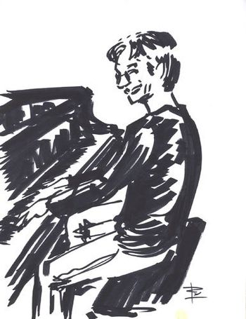 A drawing that local artist Ryl Mandus did of me while I was playing at Jazzy Bagels.  http://www.voluta.com/contact.html
