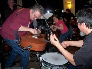 Pierre Guitar Drum John Nyman adds another drum to his set while sitting in with Pierre and Craig at the Fancy Moose!
