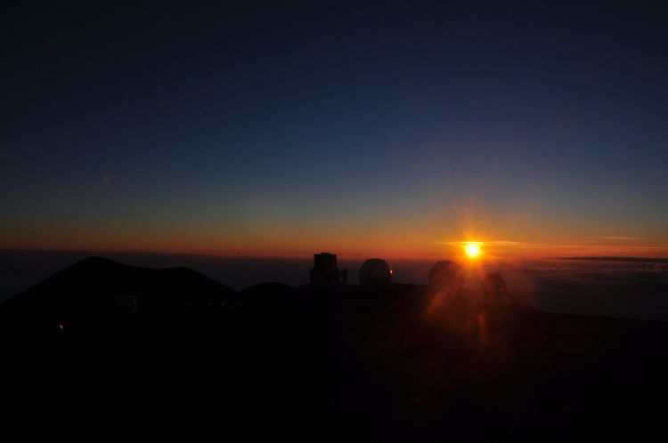 Sunset over the observatory on Mauna Kea