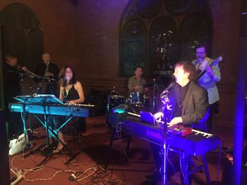 On stage with Julie Parsons (keyboard and vocals), Tom Ruggieri (sax), Vince McCool (trumpet), Mark Lysher (bass) and Paul Wilson (drums)
