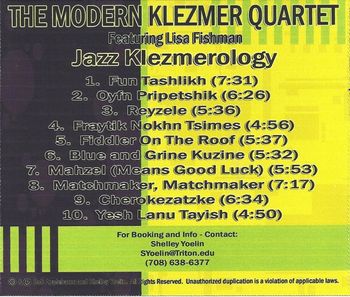 Back cover - Modern Klezmer Quartet - "Jazz Klezmerology"
