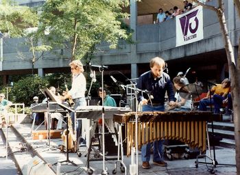 performing at the Bellevue Jazz Festival L-R: Ted Brancato (keyboards), Gary Herbig (sax), Dan Dean (electric bass), Tom C (marimba), Denny Gore (drums) @ 1982 Bellevue Jazz Festival
