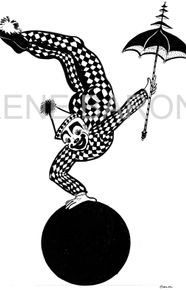 Circus-clown-balancing-on-a-ball-INDIA-INK