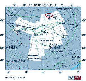 This image show the position of galaxy M82 within the Ursa Major constellation.