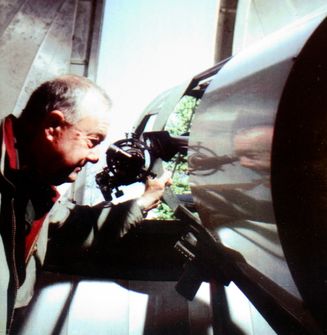Dr. Hudnell Lewis w/17-inch Newtonian Cassegrain Telescope