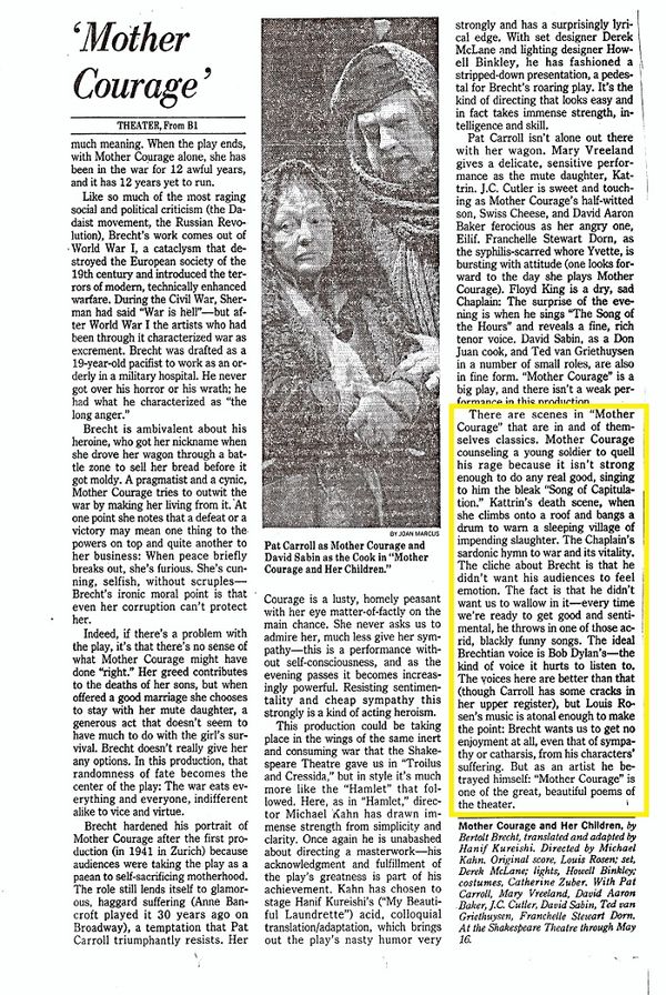 Louis Rosen - MUSIC FOR BRECHT - Press